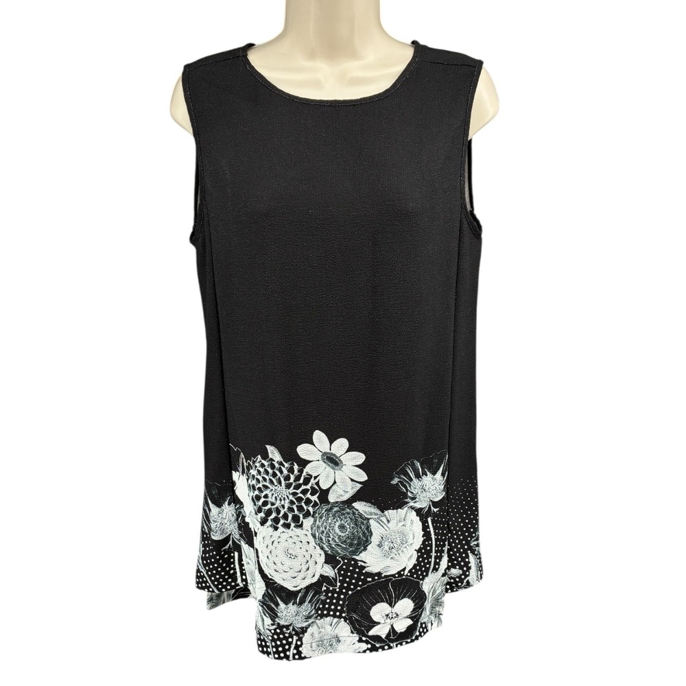 Eva Franco Anthropologie NWT Black White Floral Swing Tunic Top‎ Sleeveless Sz 8